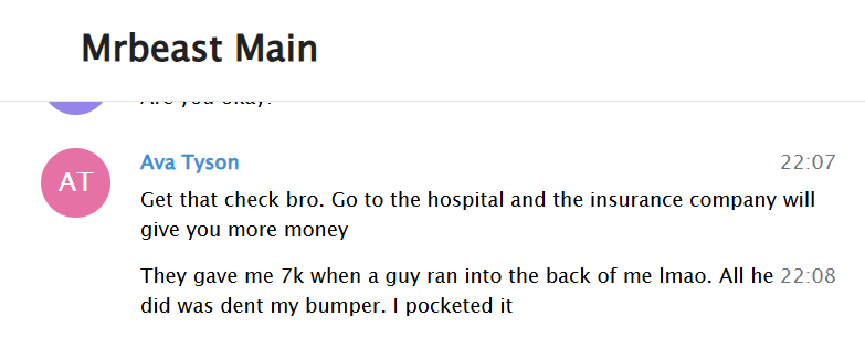 RosannaPansino's tweet photo. Incorrect.

Multiple people from these chats have confirmed they were work chats and they discussed work often. I've attached just a few examples (with some insurance fraud as well).

I honestly didn't think the Gooner Gang (Keemstar and his attack puppies) would band together to defend pedo jokes in the 'MrBeast Main' Telegram chat, but here we are 🤮

Side note, I've heard from multiple sources that @Keemstar is in business with #MrBeast in an undisclosed partnership. Care to clear that up, Keem?
