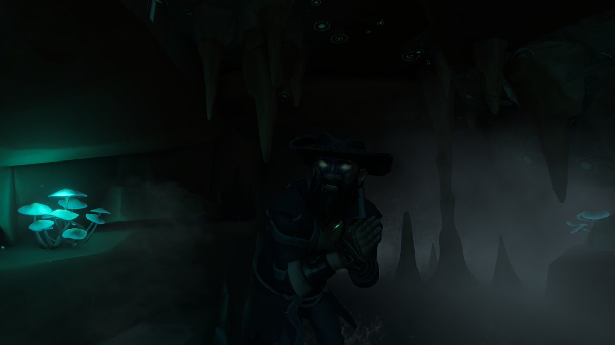 SeanWithACapS's tweet photo. A Mysterious stranger in a cave. 

#SoTShot
@SeaOfThieves https://t.co/rPh2eOtzUF