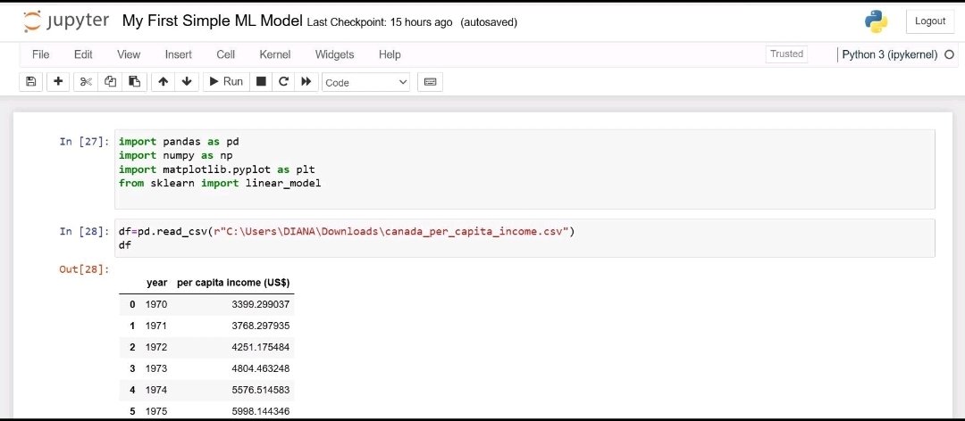 yourdatamentor's tweet image. Yes I did it🥳!
I built my first simple machine learning model using Linear ligression algorithm. A foundational algorithm used to predict outcomes.
I predicted canada per capita income for 2020
I am so proud of me..😚♥️🥂
#machine_learning #DataScientist #DataAnalytics