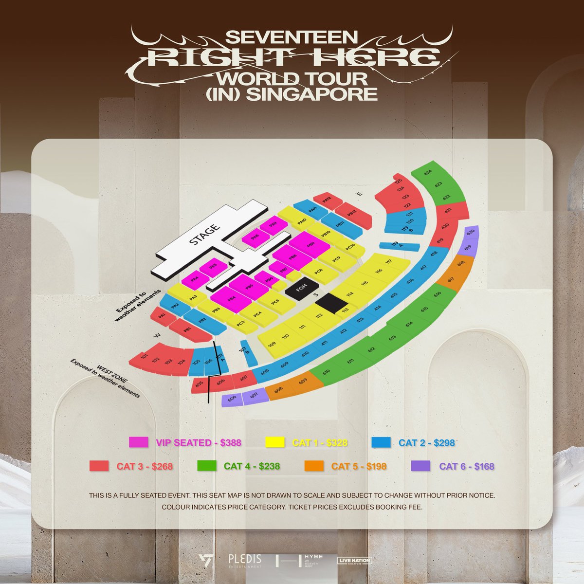 SEVENTEEN RIGHT HERE ASIA SEATPLAN Bulacan: 1.5 — 5.4 jt Singapore: 2 — 4.6  jt Jakarta: 1.6 — 3.8 jt Bangkok: 1.3 — 4.3 jt