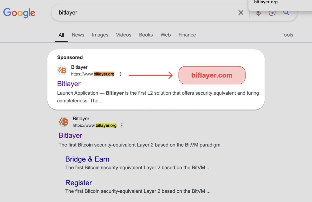 Cyvers_Alert's tweet image. 🚨 We detected Google search phishing ads targeting @BitlayerLabs&apos;s users.

If you&apos;re not careful with details, you might click by mistake! Stay safe and vigilant out there !!