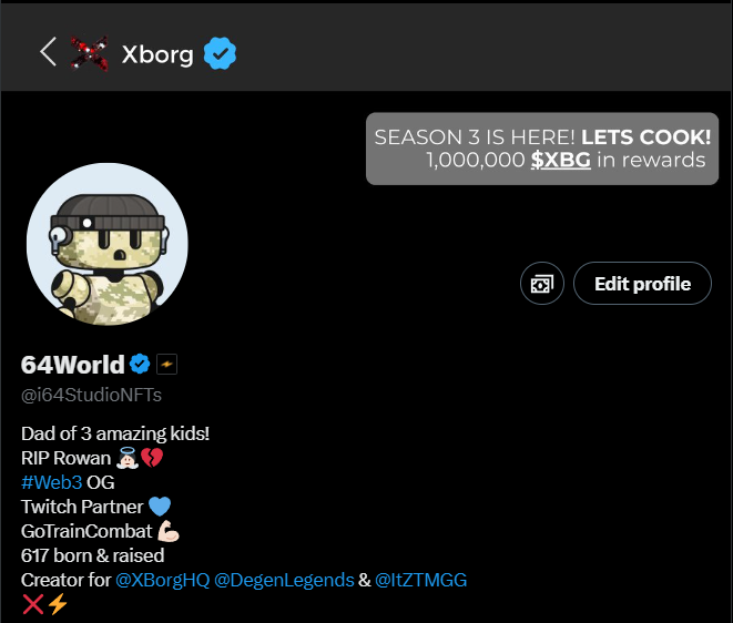 i64StudioNFTs's tweet photo. Proud to announce I was chosen as 1 of the 100 for the @XBorgHQ Creator Program! 🫡

The wait is over!
XBorg S3 is here with 1M $XBG to be shared, bringing new hype, epic rewards, and even more ways to prove your skills.

Whether you're a seasoned vet or a newcomer, now’s your chance to rise in the ranks and make a name for yourself. ❌
Let the games begin! 🎮💥
Lock in with me cause I have an INSANE amount of #Xborg content incoming this month!

Things are about to get WILD!
❌Site: https://t.co/LSvBo2jUvK 
❌Discord: https://t.co/Fz5nJVVopT