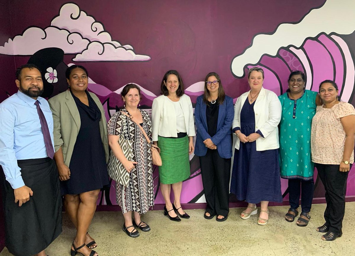 AusAmbPSHT's tweet photo. Great to meet PS Mr Mason Smith, 🇫🇯 Ministry of Home Affairs and Immigration @homeaffairsfj, and the team at The Asia Foundation @TAFinPI in Suva to discuss our efforts to combat human trafficking &amp; transnational crime. Vinaka vakalevu🤝 https://t.co/mIHIsXe6wJ