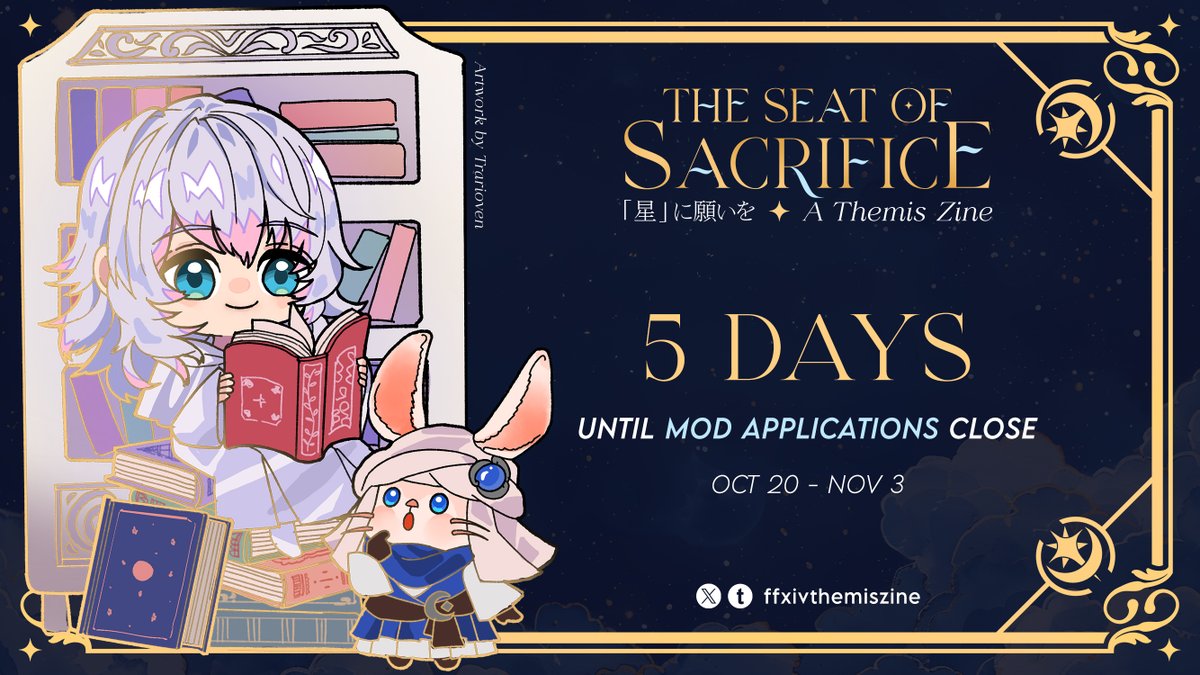 ffxivthemiszine's tweet image. ✨ 5 DAYS UNTIL MOD APPS CLOSE

We're less than 1 week away until Mod Apps close! We are currently seeking a Layout Mod to craft and design the zine for print 📔✨ This is your chance to join our team!

🌟 APP FORM: forms.gle/uNpGV2QgdyWKKz… 
🌟 INFO DOC: tinyurl.com/ffxivthemiszin…