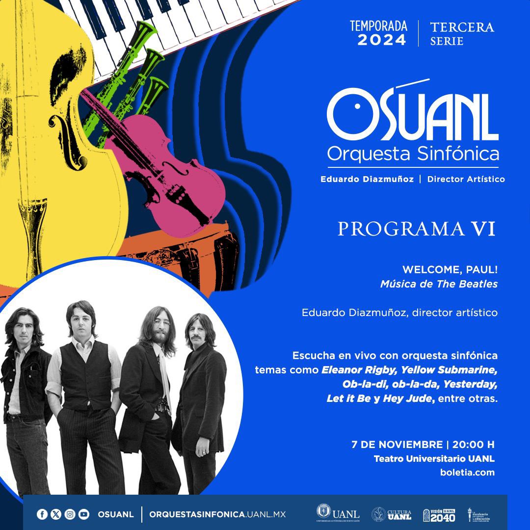 Demos la bienvenida a <a href="/PaulMcCartney/">Paul McCartney</a> en su primera visita a #Monterrey, con un concierto que reunirá algunos de sus éxitos con #TheBeatles.  

Welcome, Paul!
Jueves 7 de noviembre, 20 horas
📍Teatro Universitario 
Quedan pocos boletos, asegura tu lugar: 
bit.ly/Pr_WelcPaul