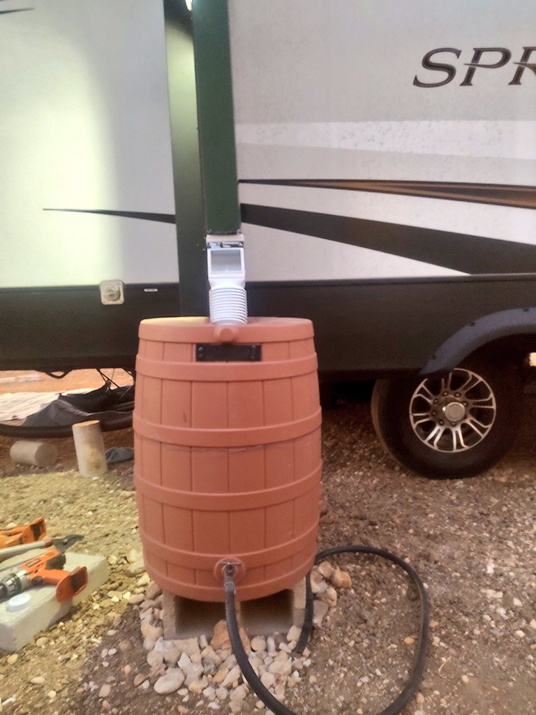 Controltowerst1's tweet photo. With the 🌧️ coming for at least a week,
I got 3/6 rain gutters setup with rain collection barrels.
I'll have all 6 setup soon. https://t.co/EbMASnWExL