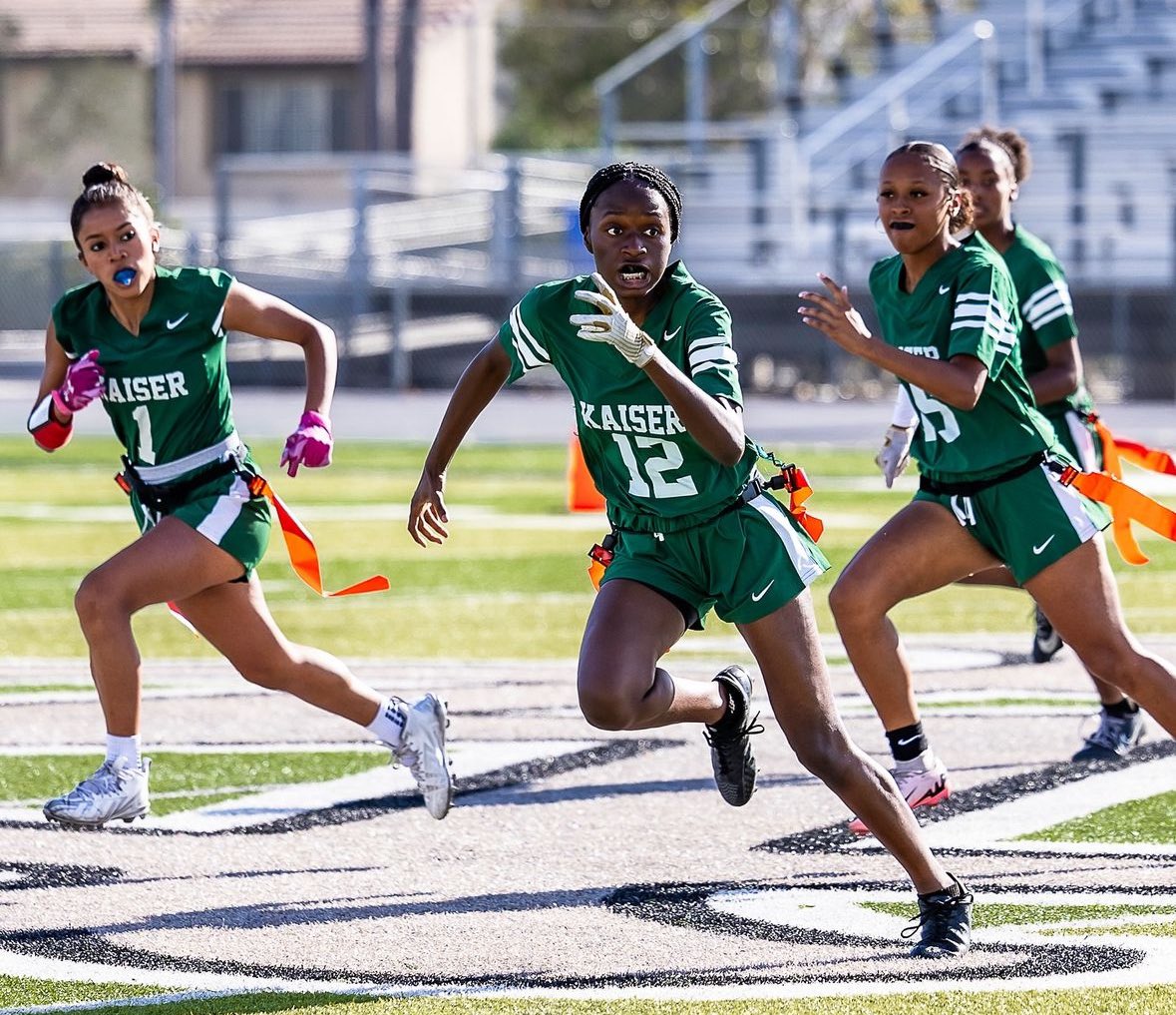 FontanaLearning's tweet photo. Varsity Flag Football faces Azusa High in the CIF Quarterfinal game tonight at 6:00! #GoCats #KaiserStrong 💚🏈💯 https://t.co/q1W1eJ6vPM