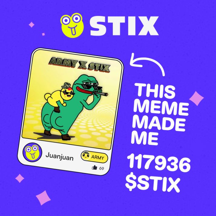 Juanjuanxbt's tweet photo. Phase 2 of STIX is coming soon!🥳

I feel incredibly privileged to be one of the OG members!

This meme made me 117936 $STIX tokens, and I'm excited to cook more memes for the next coming up competition!

A Big Thank you @CaptainCKeth and @STIXprotocol https://t.co/COnWa5QgXX