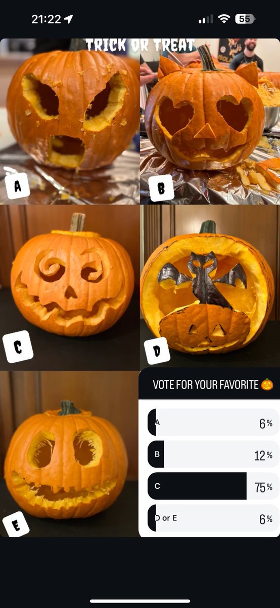 lungarol's tweet photo. My kids really got into pumpkin carving. A little competition. Lol! We even had a vote on instagram for the winner. They all came out fantastic. Loved it! https://t.co/QgEd4QniEf