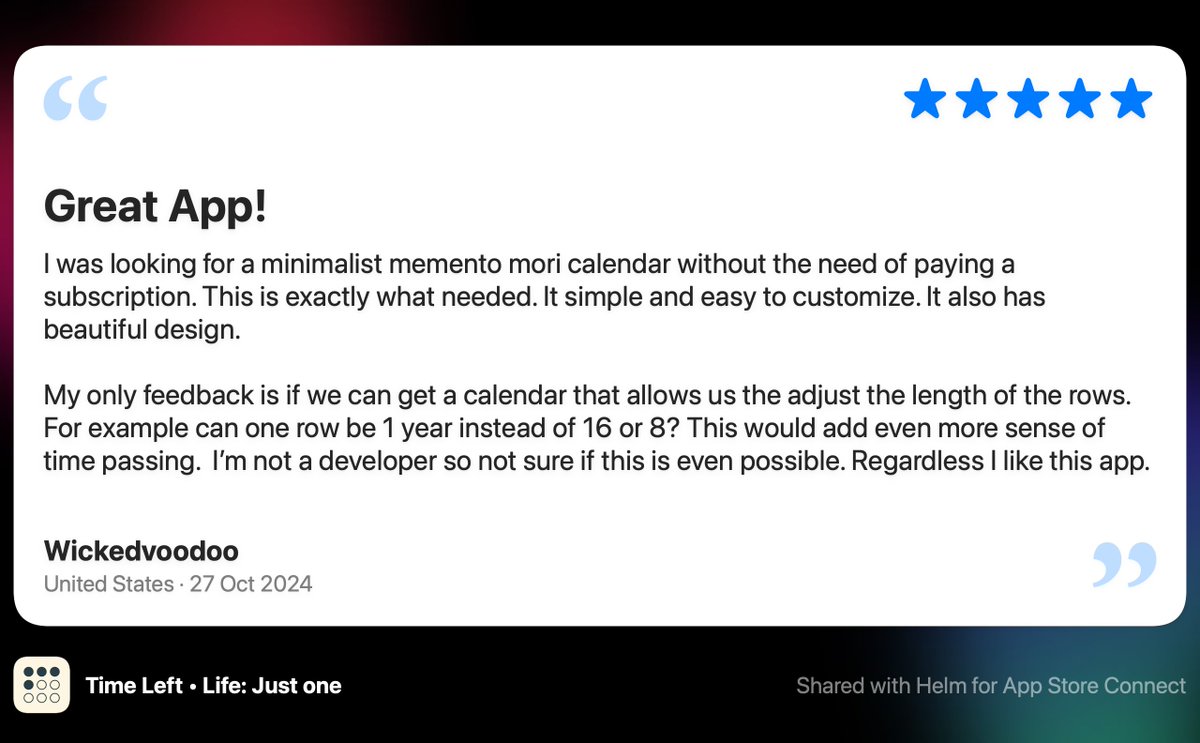 JulienLacr0ix's tweet image. It’s really great to receive these kinds of reviews! 😍

@LifeJustone is a simple app, the kind I love to create.
Users who appreciate this type of product love it too.

If you use my products, feel free to reach out anytime at julien@lacroix.dev.
I’m here if you have any…