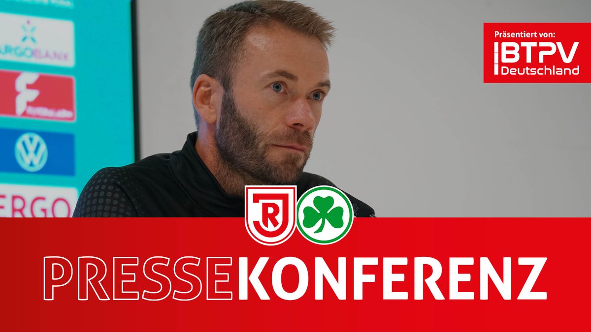 SSVJAHN's tweet photo. Nach dem 1:0-Erfolg im DFB-Pokal gegen @kleeblattfuerth zieht Andreas Patz auf der Pressekonferenz ein Fazit zu seinem ersten Spiel als Interimstrainer des SSV Jahn ⚪🔴⬇️
https://t.co/yBfkQ4kntK
#SSVSGF #DFBPokal https://t.co/4Wuq766Vye