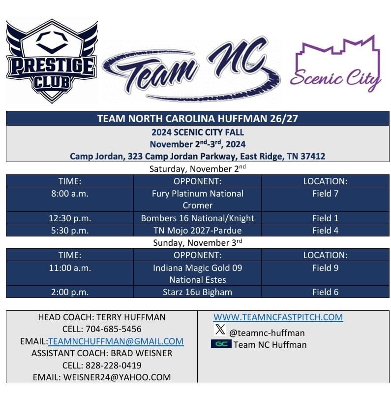 Team North Carolina Huffman 26/27 (@teamnchuffman) on Twitter photo We are headed to Scenic City this weekend! We hope to see you there! <a href="/TeamNCSoftball/">Team North Carolina Softball</a> We are headed to Scenic City this weekend! We hope to see you there! <a href="/TeamNCSoftball/">Team North Carolina Softball</a>