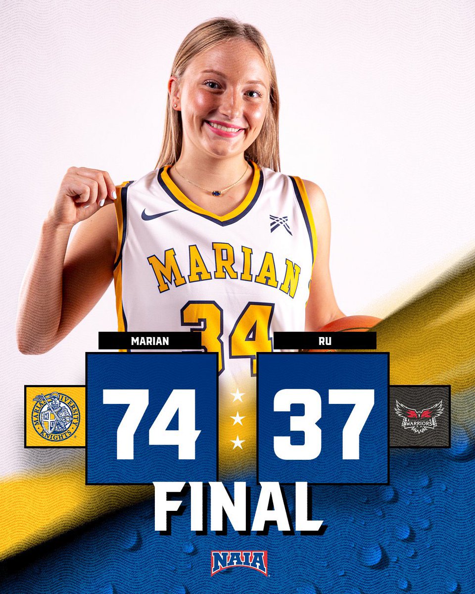 WBB | FINAL

Huge W for <a href="/MarianUnivWBB/">MarianWBB</a> in their season opener, downing Rochester 74-37!!

Kenna Kirby leads all Knights with 17 points, and head coach Suntana Anderson has her first collegiate victory!! 

1-0 start for Marian for the 14th consecutive year!