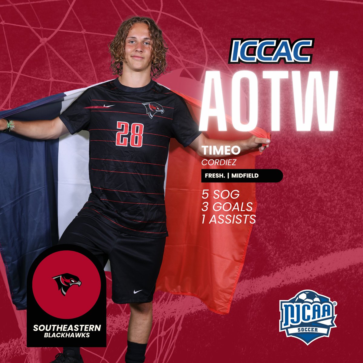 ICCAC Sports (@iccacsports) on Twitter photo ATHLETE OF THE WEEK
🗓️OCT. 21-27
DII MEN'S SOCCER ⚽️
<a href="/SCC_Blackhawks/">Southeastern Athletics</a> Juan Lagares
<a href="/SCC_Blackhawks/">Southeastern Athletics</a> Timeo Cordiez
🔗iccac.org/awards/players…
#NJCAASoccer ⚽️ ATHLETE OF THE WEEK
🗓️OCT. 21-27
DII MEN'S SOCCER ⚽️
<a href="/SCC_Blackhawks/">Southeastern Athletics</a> Juan Lagares
<a href="/SCC_Blackhawks/">Southeastern Athletics</a> Timeo Cordiez
🔗iccac.org/awards/players…
#NJCAASoccer ⚽️