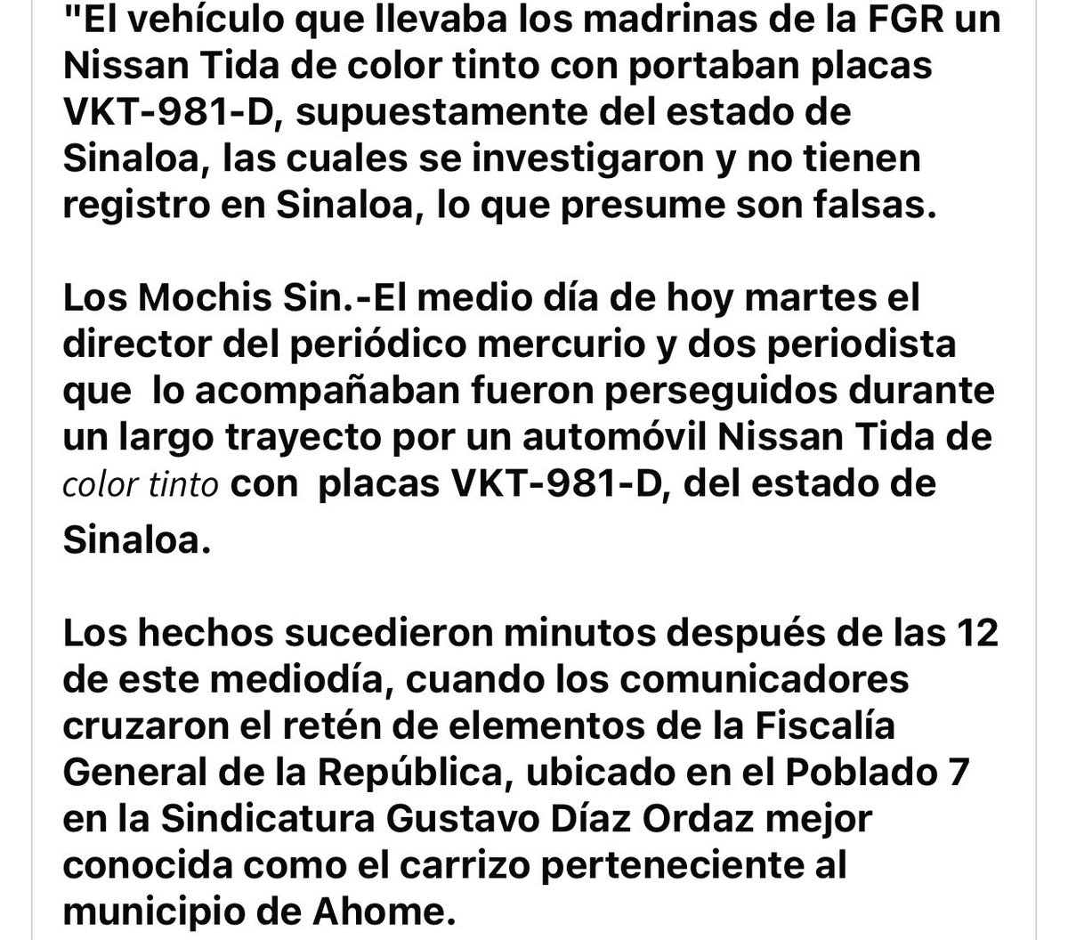 ElNoticioso21's tweet photo. ‼️MADRINAS DE LA FGR CORRETEAN A PERIODISTAS POR LA CARRETERA INTERNACIONAL MÉXICO 15 EN EL VALLE DEL CARRIZO.‼️

@CarlosLoret  @lopezdoriga 
@nacholozano #Sinaloa #losmochissinaloa #losMochis #sinaloamexico #ULTIMAHORA https://t.co/r7TdhVx0Z1