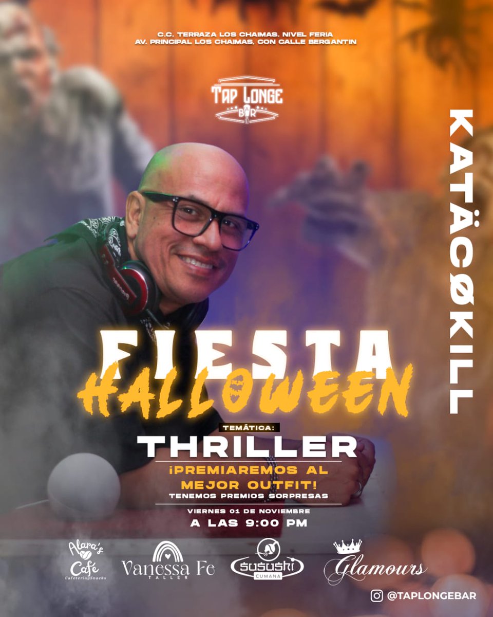 Este viernes 01 de Noviembre, estaré en la 𝐅𝐢𝐞𝐬𝐭𝐚 𝐇𝐚𝐥𝐥𝐨𝐰𝐞𝐞𝐧 de 𝐓𝐚𝐩 𝐋𝐨𝐧𝐠𝐞 𝐁𝐚𝐫

Av. Principal Los Chaimas con Calle Bergantín. C.C. Terraza Los Chaimas. Nivel Feria. Cumaná. Venezuela.

#taplongebar #Halloween #cumana #venezuela