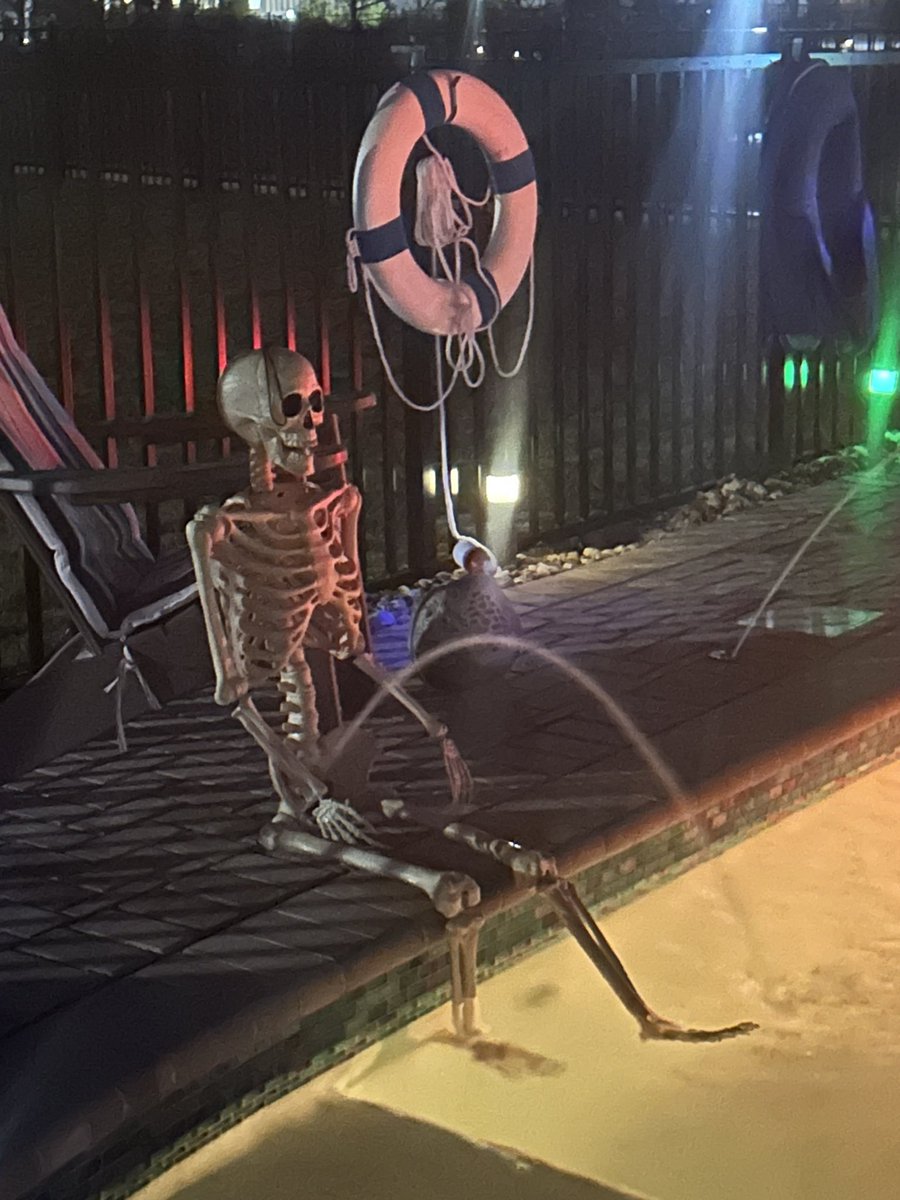 milam_i's tweet photo. The sign clearly says no peeing in the pool… yet here we are.. #JimmyBones #SkeleLife https://t.co/dnkgqlVz7f