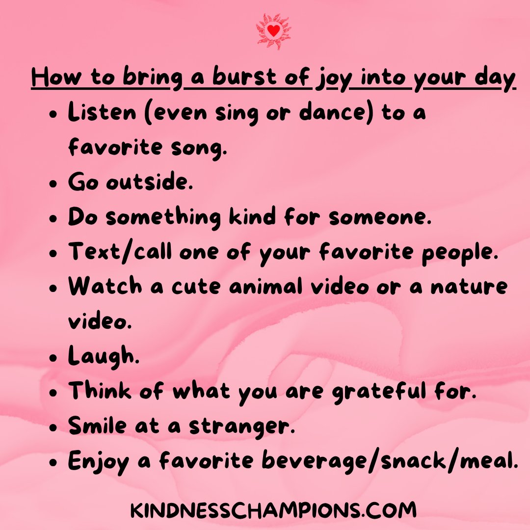 KindnessChamps's tweet photo. "It is of the small joys and little pleasures that the greatest of our days are built." Mary Ann Radmacher
How is your #joyometer?
There are #actions you can take to fill up with some joyπ₯°
#joy #kindness #nature #gratitude #smile #sing #dance #laugh #reachout #treatyouβ€οΈ https://t.co/j0woxCV2iA