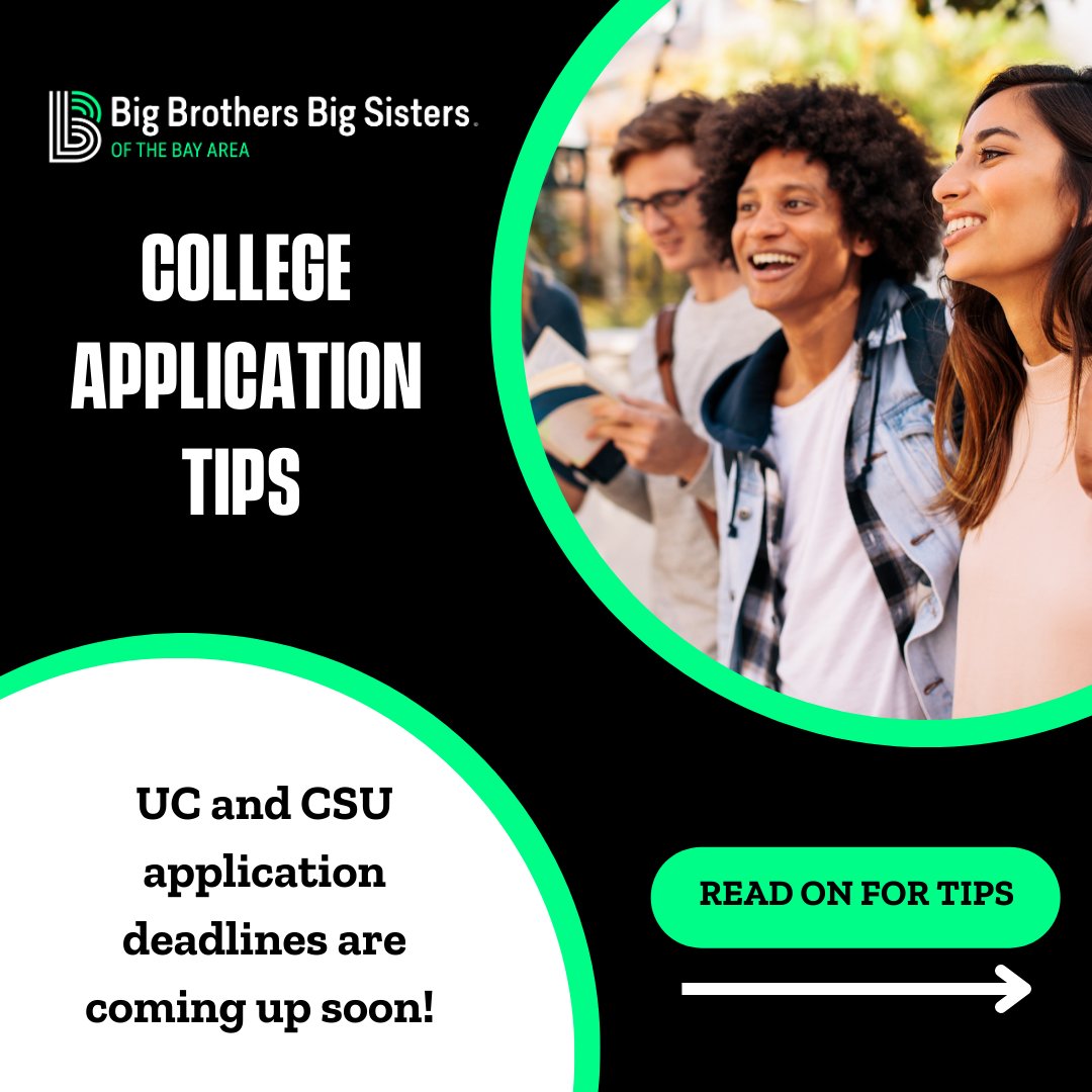 bbbsbayarea's tweet photo. It's college application season, and our College and Career Program Coordinator Alejandro wants to share some tips. For more resources and advice, contact your MSS or Alejandro! #BBBSBA #CollegeApplication https://t.co/oupgtFUkfy