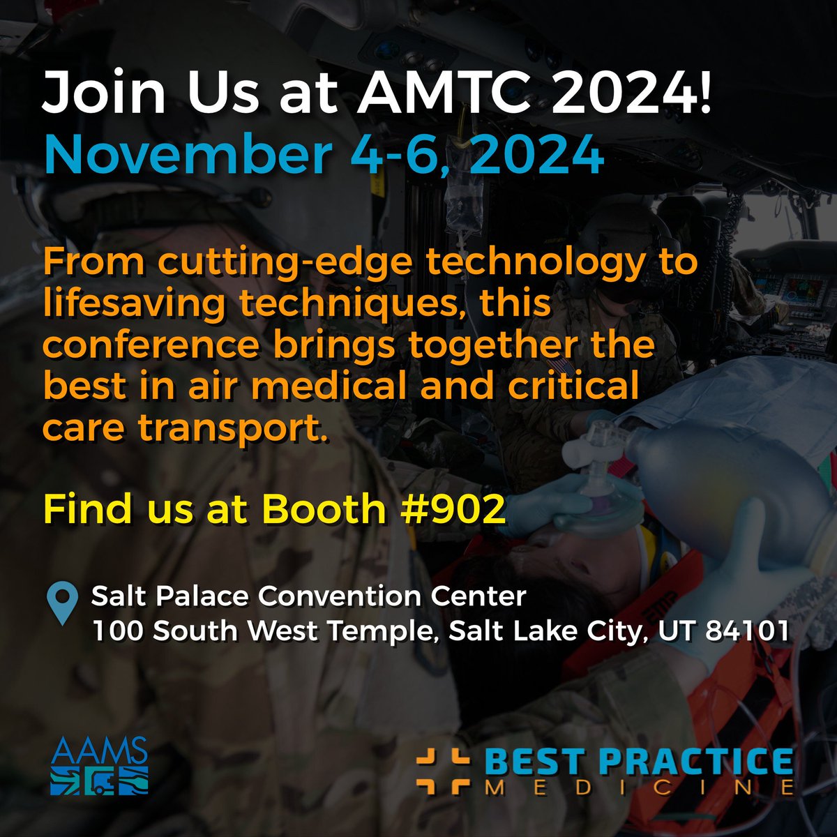 BestPracticeMed's tweet image. Join us at AMTC 2024!
From cutting-edge innovations to life-saving techniques, we’re bringing our expertise in air medical and critical care transport to Booth #902. Don’t miss this opportunity to connect and learn from the best in the field. #AMTC2024, #SimulationEducation