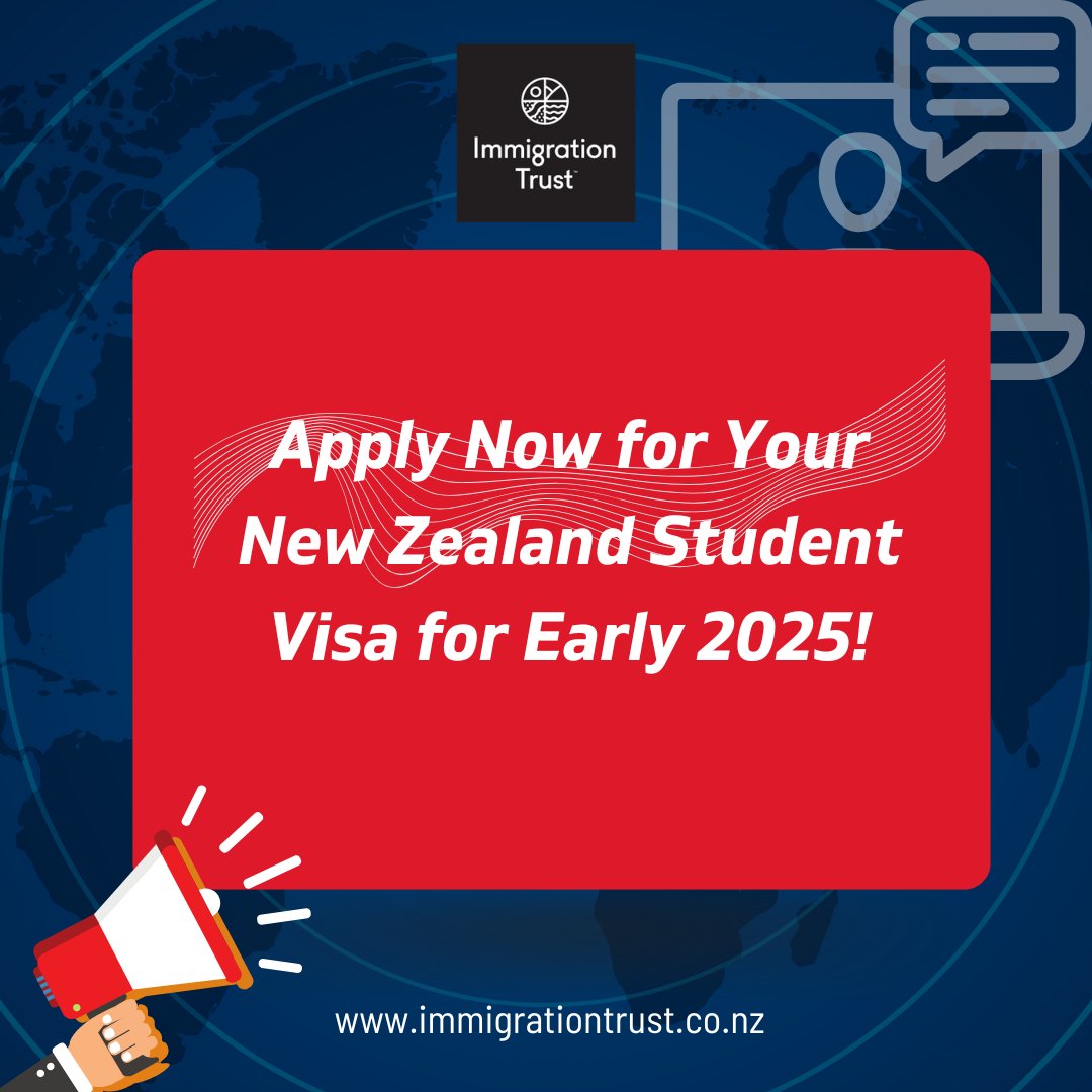 Immigration_T's tweet photo. Planning to study in New Zealand in 2025? Don’t wait—apply for your student visa now! Check out our latest blog for tips on how to ensure your application is successful. 📚✈️

Read more here 👉 https://t.co/jcLXEHzYjM
#StudentVisa #ImmigrationTrust #immigrationnewzealand #inz https://t.co/D7gfgjE7CT