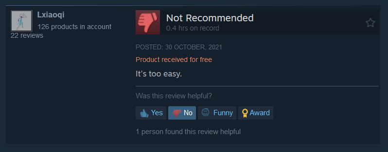 Ah yes, my first commercial game negative review ... definitely deserved it (probably) - marketed the game as "short but brutally hard" and then added meta mechanics that make it winnable in time ...

#SoloDev #IndieDev #GameDev #MonoGame