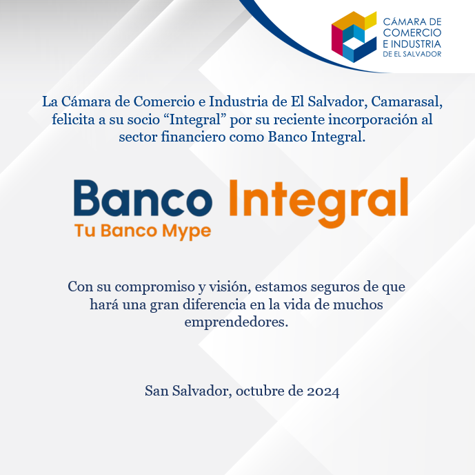 camarasal's tweet photo. #Camarasal celebra la evolución de su socio Integral, que ahora es Banco Integral.
¡Muchas felicidades! ¡Que su trayectoria sea larga y llena de éxitos!
#OrgulloCamarasal https://t.co/iziDqlPcR5