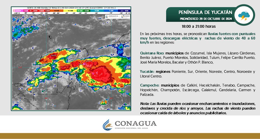 Quintanarroenses, la posible formación de una zona de baja presión que seguimos vigilando en el mar Caribe, MANTIENE 40% 🟠 de probabilidad para ciclónico en 7 días.

Además, continuarán las lluvias fuertes con puntuales muy fuertes, descargas eléctricas y rachas de viento de 40