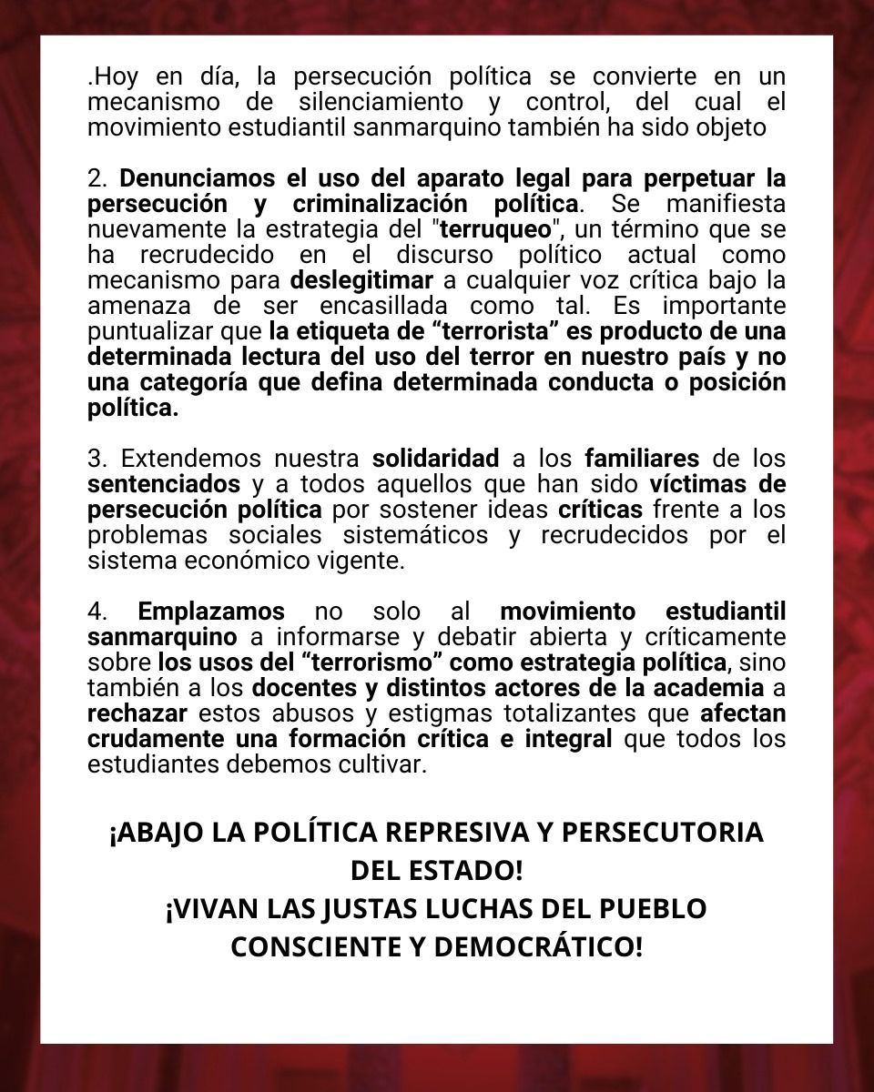 cesarcombina's tweet photo. La Federación de San Marcos sale a defender al MOVADEF. Es hora de una total auditoria a las universidades públicas: Presupuestos, concursos, elecciones y situación de los alumnos ¡LA UNIVERSIDAD NOS PERTENECE, NO A LOS RADICALES! https://t.co/Q4vwhcE9Y1