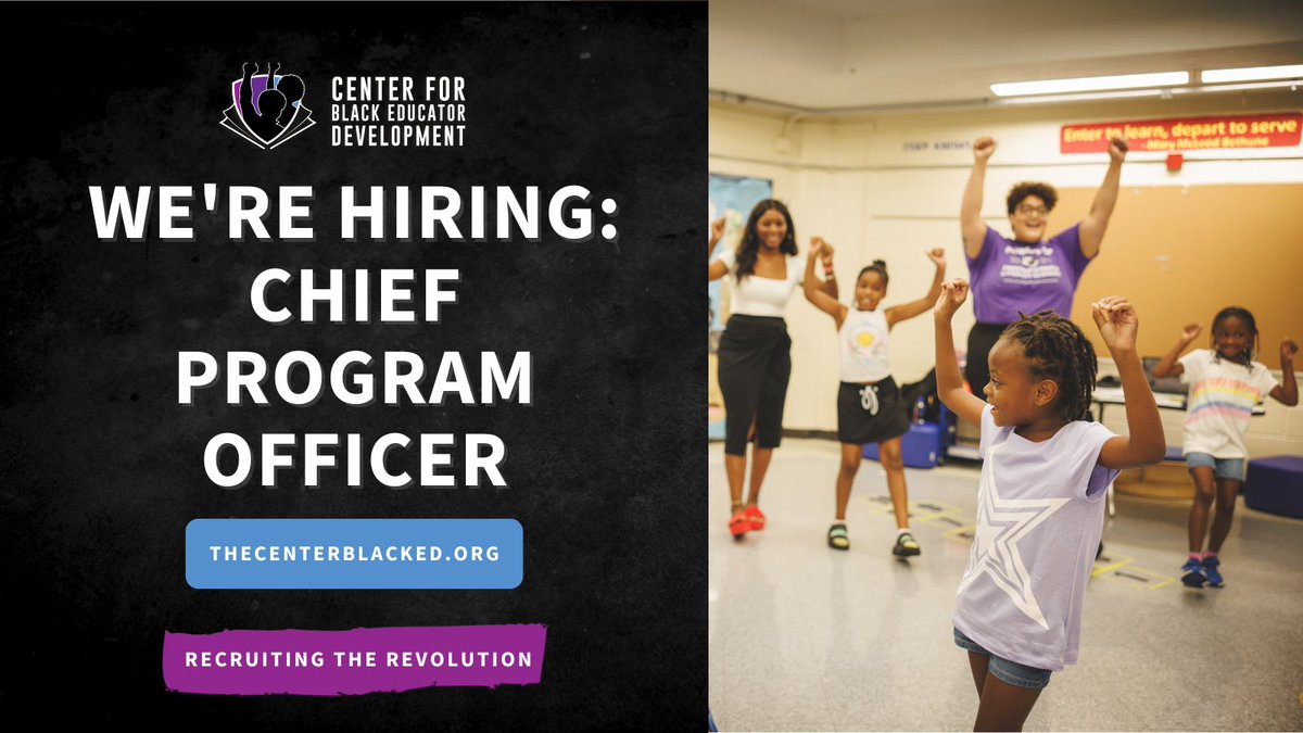 CenterBlackEd's tweet photo. Could you be the next @centerblacked Chief Program Officer? 

We're seeking someone who can revolutionize our Teaching Academy program, lead a high-performing team, &amp; help advance our mission to rebuild the #BlackTeacherPipeline

We're searching w/ #Offor: https://t.co/BjutH8bvip https://t.co/mHRAUkworH