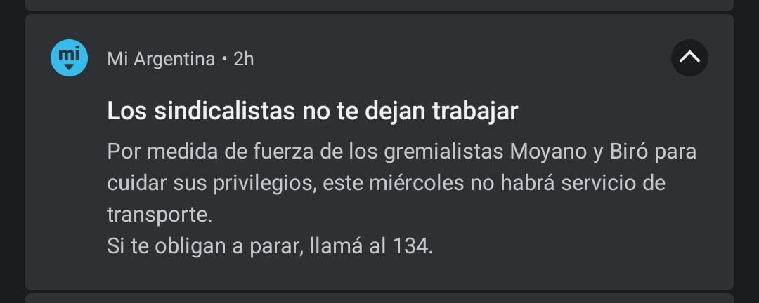 Diego de la Hera | @diegodlh@mastodon.social (@diegodlh) on Twitter photo Adoctrinamiento político con la nuestra. La notificación del <a href="/MinSeguridad_Ar/">Ministerio de Seguridad Nacional</a> que recibo por la app #miargentina Adoctrinamiento político con la nuestra. La notificación del <a href="/MinSeguridad_Ar/">Ministerio de Seguridad Nacional</a> que recibo por la app #miargentina
