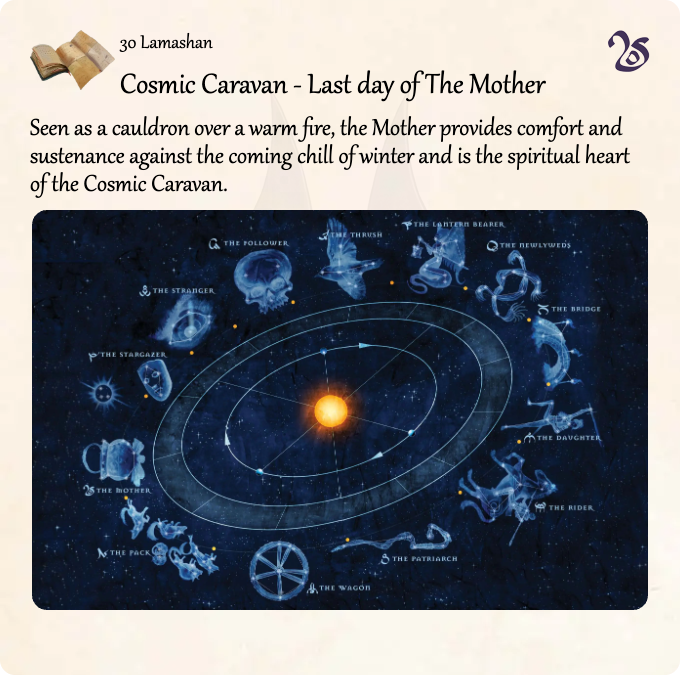 GolarionToday's tweet photo. 30 Lamashan: Cosmic Caravan - Last day of The Mother
#CosmicCaravan
https://t.co/jNm2ZWatkh
Seen as a cauldron over a warm fire, the Mother provides comfort and sustenance against the coming chill of winter and is the spiritual heart of the Cosmic Caravan. https://t.co/YBQPh9Oox6