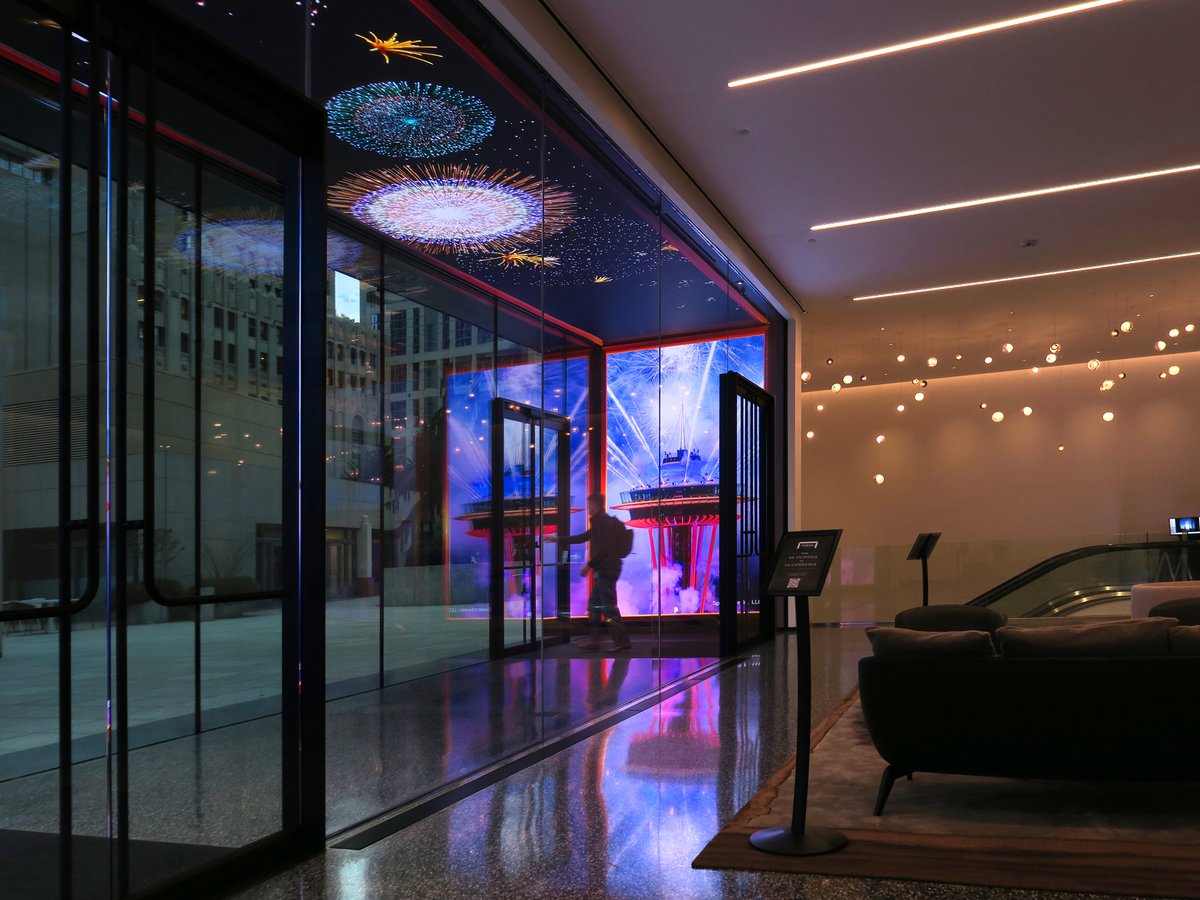 DepthQ's tweet photo. Our new Seattle LED project is up and running: 14’ high, 42’ wide, 248 cabinets, 13K resolution, 10-bit color, a real-time 3D engine, custom simulation code, AI image technology, all supporting 50+ artists. Thank you to ‘Portal’ @ Union Square. https://t.co/9fQiDupddm https://t.co/GBXBr1v5Rd