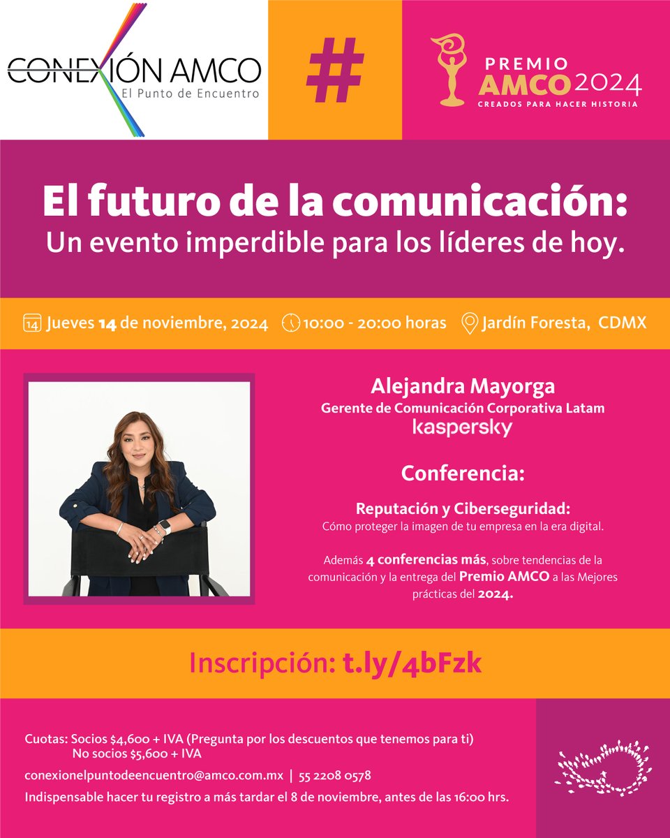 #ConexiónAMCO 
¿Cómo desde la comunicación podemos mitigar los riesgos cibernéticos que hoy en día enfrentan las empresas y su personal? 
Conoce el programa completo en: t.ly/4bFzk asegura tu lugar.