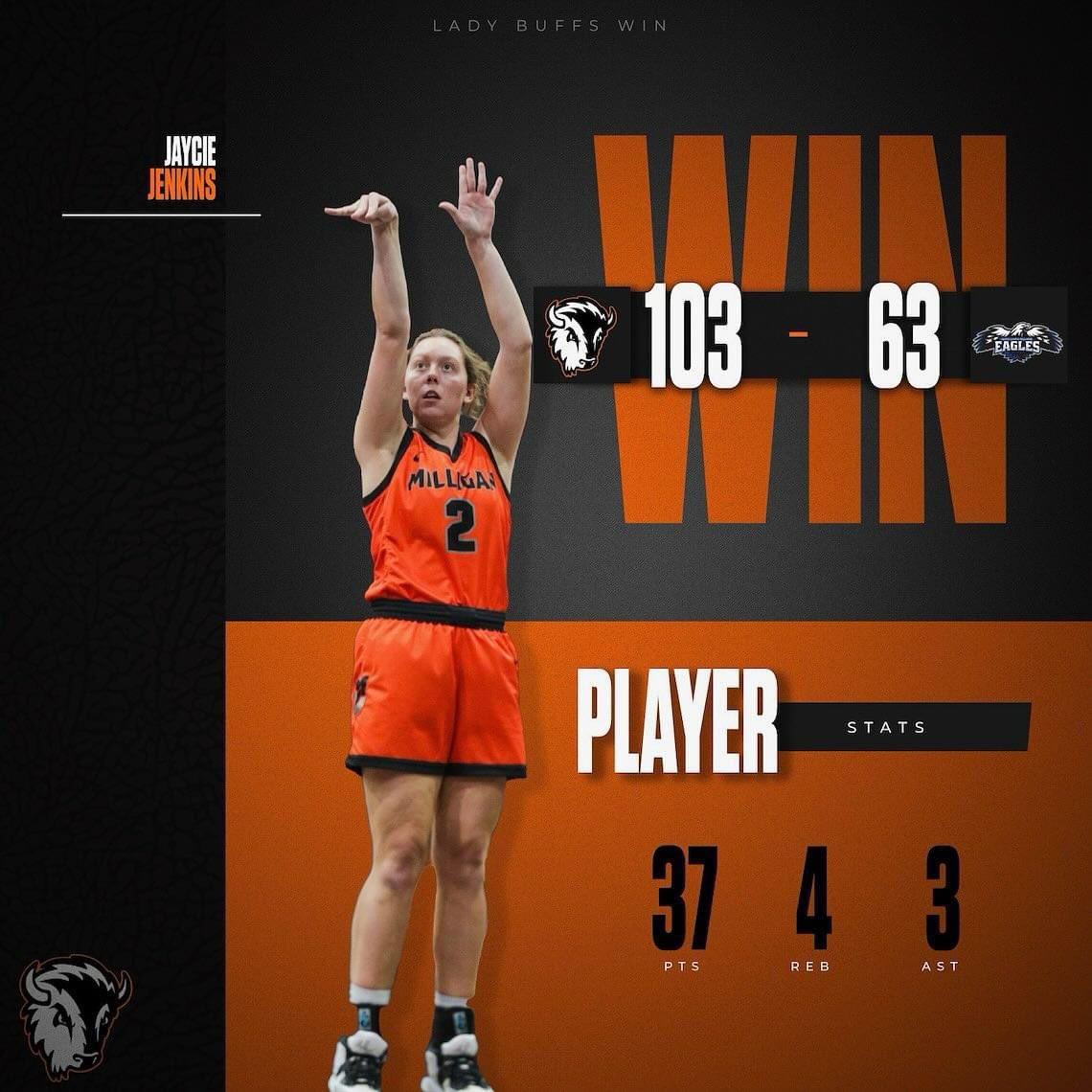 Lady Buffs win! Jaycie Jenkins breaks her career single game scoring record in Game 1 of 24-25!

Game Stats: 
🔸 Jaycie Jenkins- 37pts, 4reb, 3ast, 2stl, &amp; 2blk
🔸 McKenna Myers- 14pts, 3reb, 2ast
🔸 Semaj Clark- 12pts, 4ast, 3reb, &amp; 2stl
🔸 Jenna Hare- 10pts, 6reb, &amp; 4ast