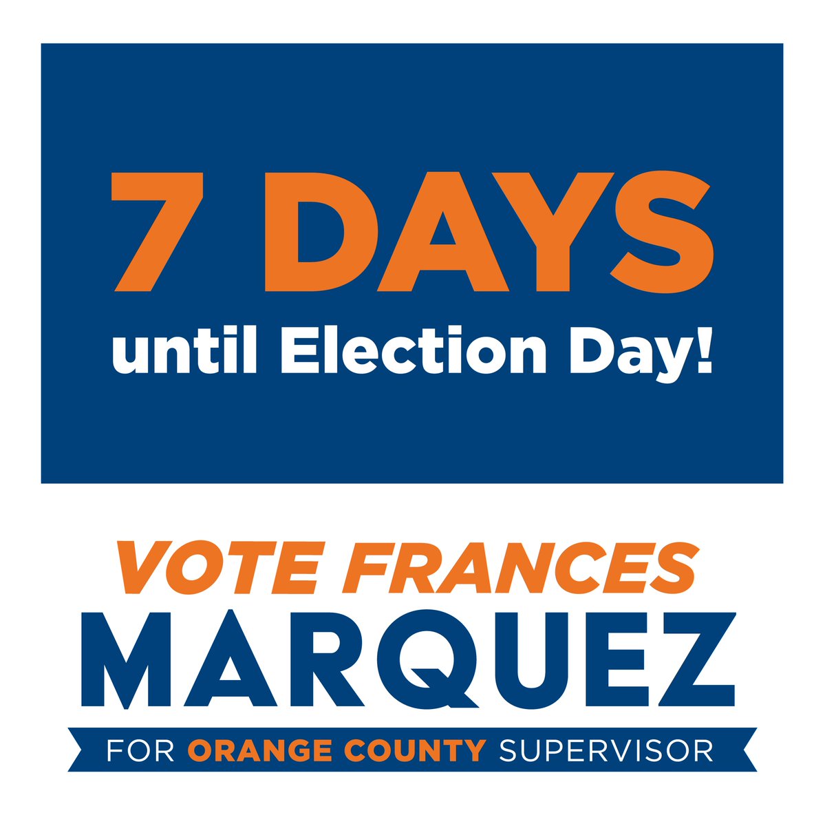 Have you voted yet, #OrangeCounty? It's crunch time for our campaign! As I continue to reach out to voters, I encourage you to return your ballot or make a plan to vote in person on or by November 5th! 

Let's do this! #Marquez4OC #DontTakeChancesVoteFrances #VoteFrances #OCBoS