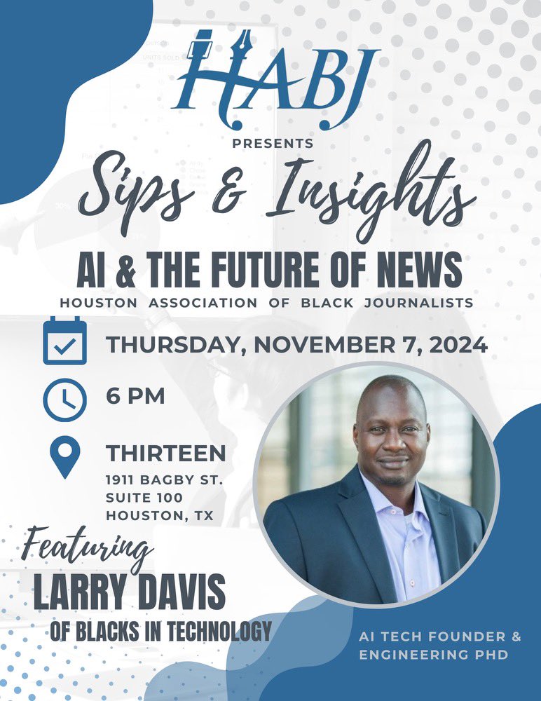 It’s time to talk AI and the future of news. 🤖 Joins us at 6 p.m. at @thirteenhouston as we discuss the ever-involving topic with Larry Davis.