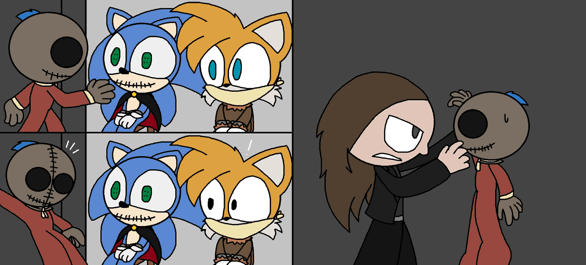 RFandom12's tweet image. Bonus Halloween Themed Drawing #24, 25, 26, and 27: The plan to save his friends, part 2

Yep, Sonic got caught by the bounty guy (from the knuckles series), but luckily, his new ally drops in to finish the job