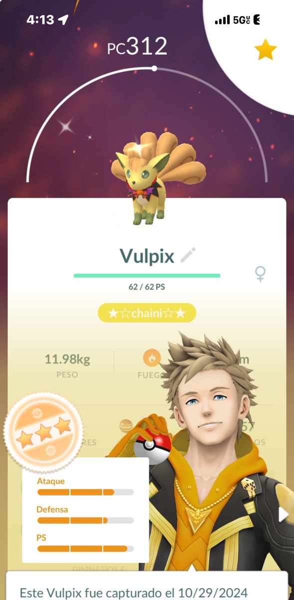 B3P51's tweet photo. Today, I got a shiny Halloween costume event Vulpix on Pokémon Go coming home! She’s a 3 star too! Despite there being a ton of Pumpkaboo spawns 🙏✨
#ポケモン #GOsnapshot #InstantaneadeGO https://t.co/gIwB6akNxw