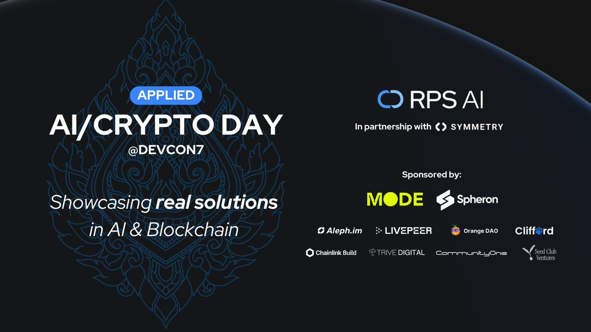 Applied AI x Crypto Day by RPS AI is coming to Devcon! 
📅 When: November 13, 2024 11AM-4PM
📍 Where: Victor Club, FYI Center, Bangkok

No boring panels!
We will bust myths and cut through the noise by showcasing live solutions, engaging activities, and debates. 
👇