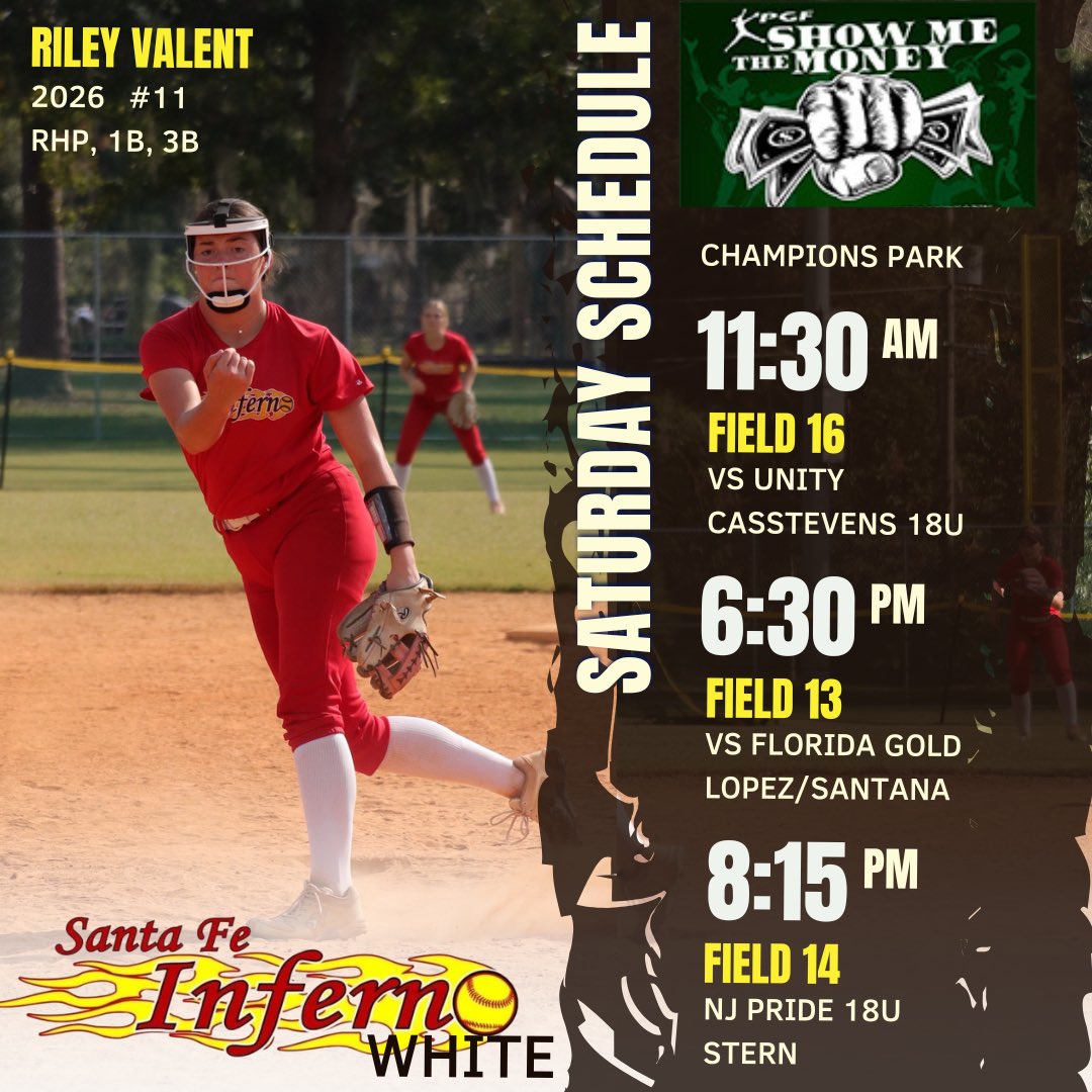 Riley Valent (@rileyvalent26) on Twitter photo I am back at it this weekend <a href="/PGFnetwork/">PGF</a> Show Me the Money with <a href="/sfinfernowhite/">Santa Fe Inferno White</a>. We had a great weekend last weekend and look forward to another weekend in Newberry. Check out our schedule for Saturday. Sunday is bracket play. I am back at it this weekend <a href="/PGFnetwork/">PGF</a> Show Me the Money with <a href="/sfinfernowhite/">Santa Fe Inferno White</a>. We had a great weekend last weekend and look forward to another weekend in Newberry. Check out our schedule for Saturday. Sunday is bracket play.