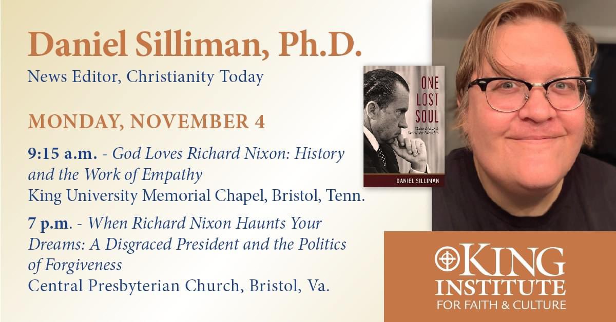 Martin Dotterweich (@martinholtd) on Twitter photo The day before the election: a good time to learn about the inner life of a president. We welcome <a href="/danielsilliman/">Daniel Silliman</a> who will discuss the things he learned in writing his new religious biography, One Lost Soul: Richard Nixon’s Search for Salvation. The day before the election: a good time to learn about the inner life of a president. We welcome <a href="/danielsilliman/">Daniel Silliman</a> who will discuss the things he learned in writing his new religious biography, One Lost Soul: Richard Nixon’s Search for Salvation.