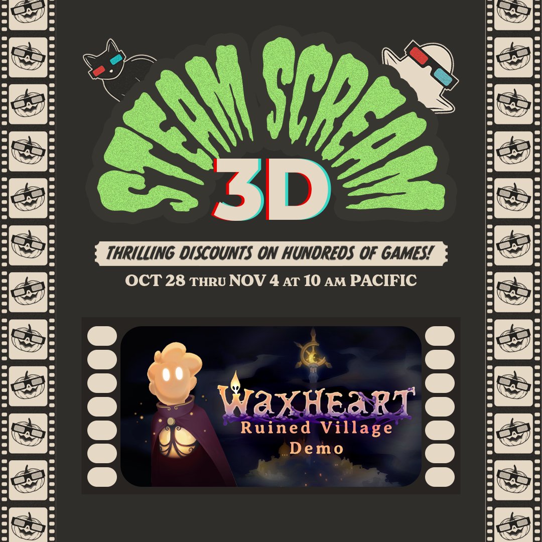 WaxHeart is taking part in Steam Scream 3D! It's a perfect time to explore this dark world and encounter twisted creatures in our updated Ruined Village Demo. 🕯️💛
