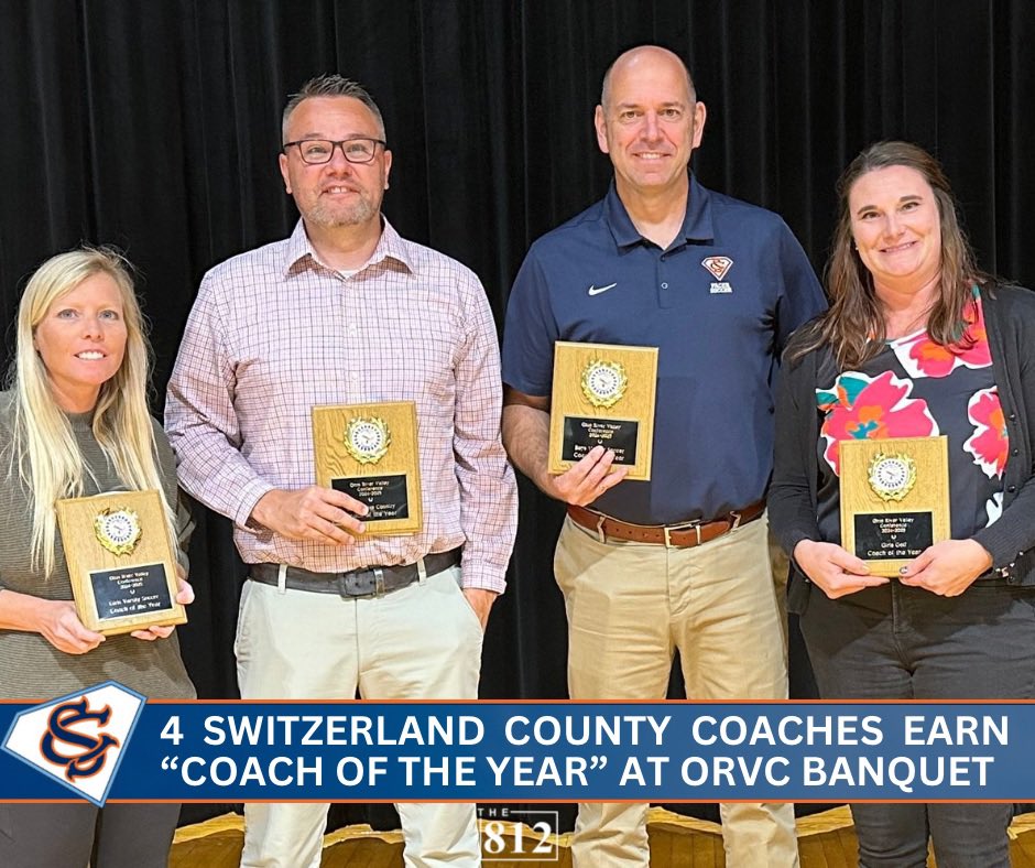 The 812 (@812now) on Twitter photo The ORVC just named "Coach of the Year" for six sports. Four Switzerland County coaches earned "Coach of the Year!"
Courtney Dayadharum -Girl's Soccer
Tye Sullivan - Boy's Cross Country
David Todd - Boy's Soccer
Natalie Wheeler - Girl's Golf
📸: <a href="/GoSwitzCoPacers/">Switzerland County Pacer Athletics</a> The ORVC just named "Coach of the Year" for six sports. Four Switzerland County coaches earned "Coach of the Year!"
Courtney Dayadharum -Girl's Soccer
Tye Sullivan - Boy's Cross Country
David Todd - Boy's Soccer
Natalie Wheeler - Girl's Golf
📸: <a href="/GoSwitzCoPacers/">Switzerland County Pacer Athletics</a>