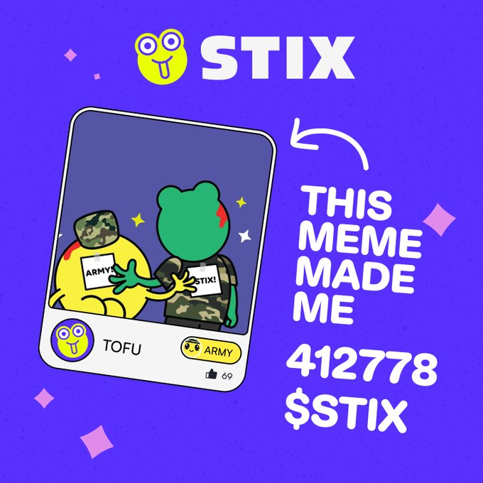 TOOOOFUNFT's tweet photo. Phase 2 Loading... 

Excited to be one of the platform's OGs! Thanks for the 412,778 $STIX —we're just getting started.

Now, let’s prepare for what’s next: the upcoming TGE and more memes!

Thanks to @CaptainCKeth @STIXprotocol @onchainarmy https://t.co/O3z1v5FvFs