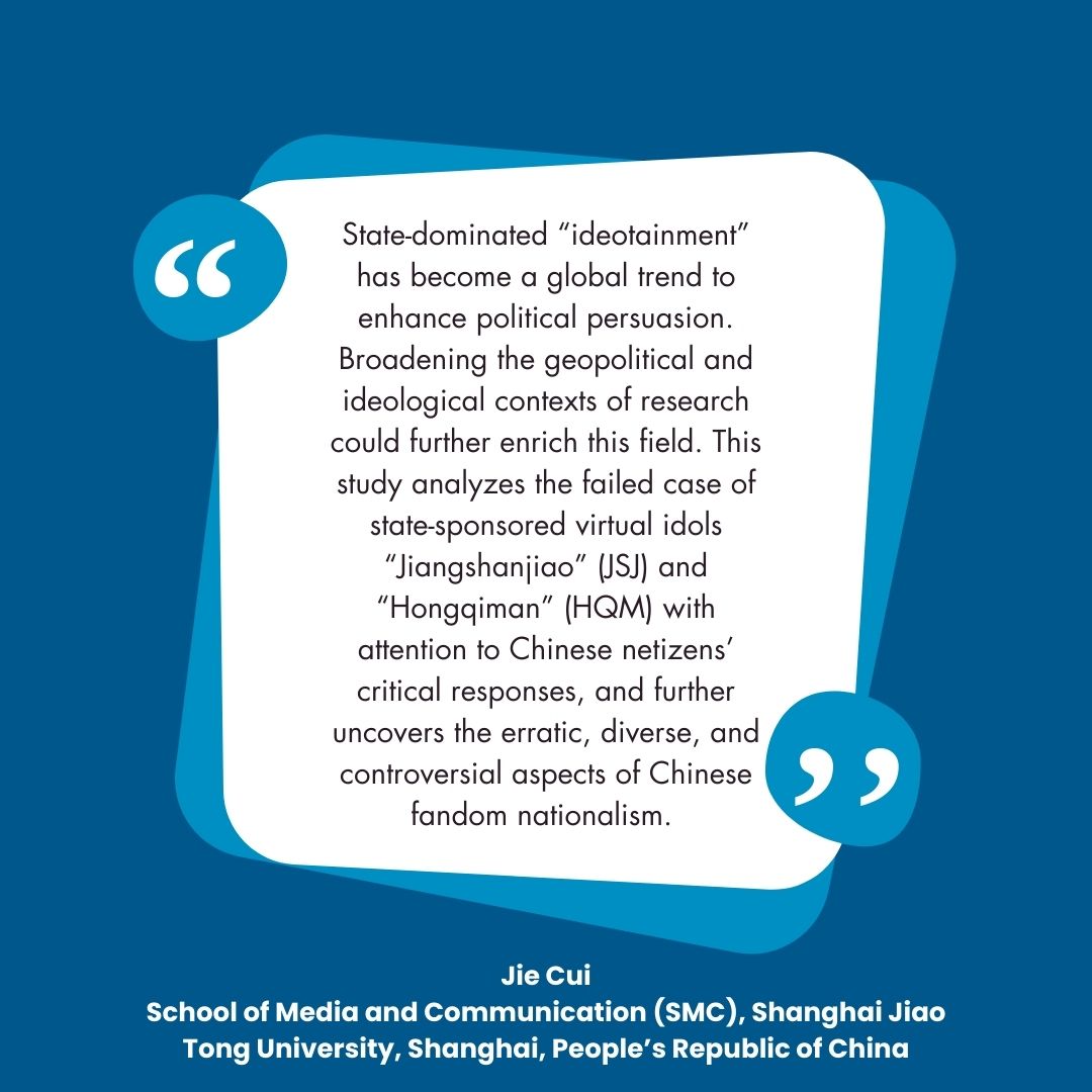 AsianJComm's tweet photo. State-dominated “ideotainment” has become a global trend to enhance political persuasion. But does fandom nationalism always succeed?  This study by @CBB23768720  uncovers what makes fandom nationalism unsuccessful. https://t.co/06hitMCEMJ https://t.co/ckt5uDShfc