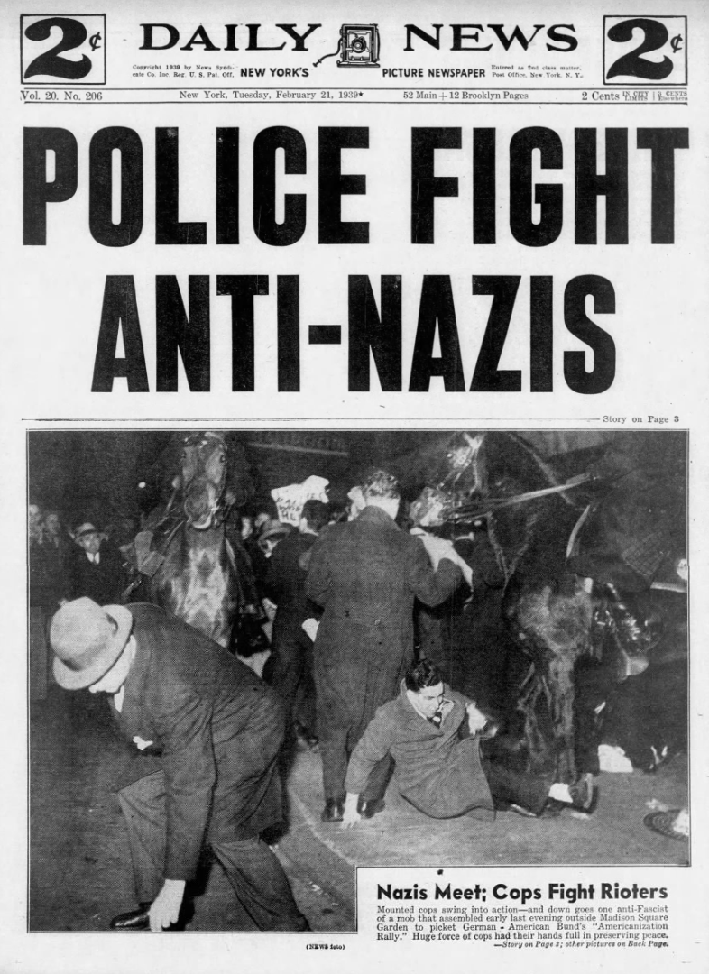 The headlines the day after a 1939 rally in Madison Square Garden.