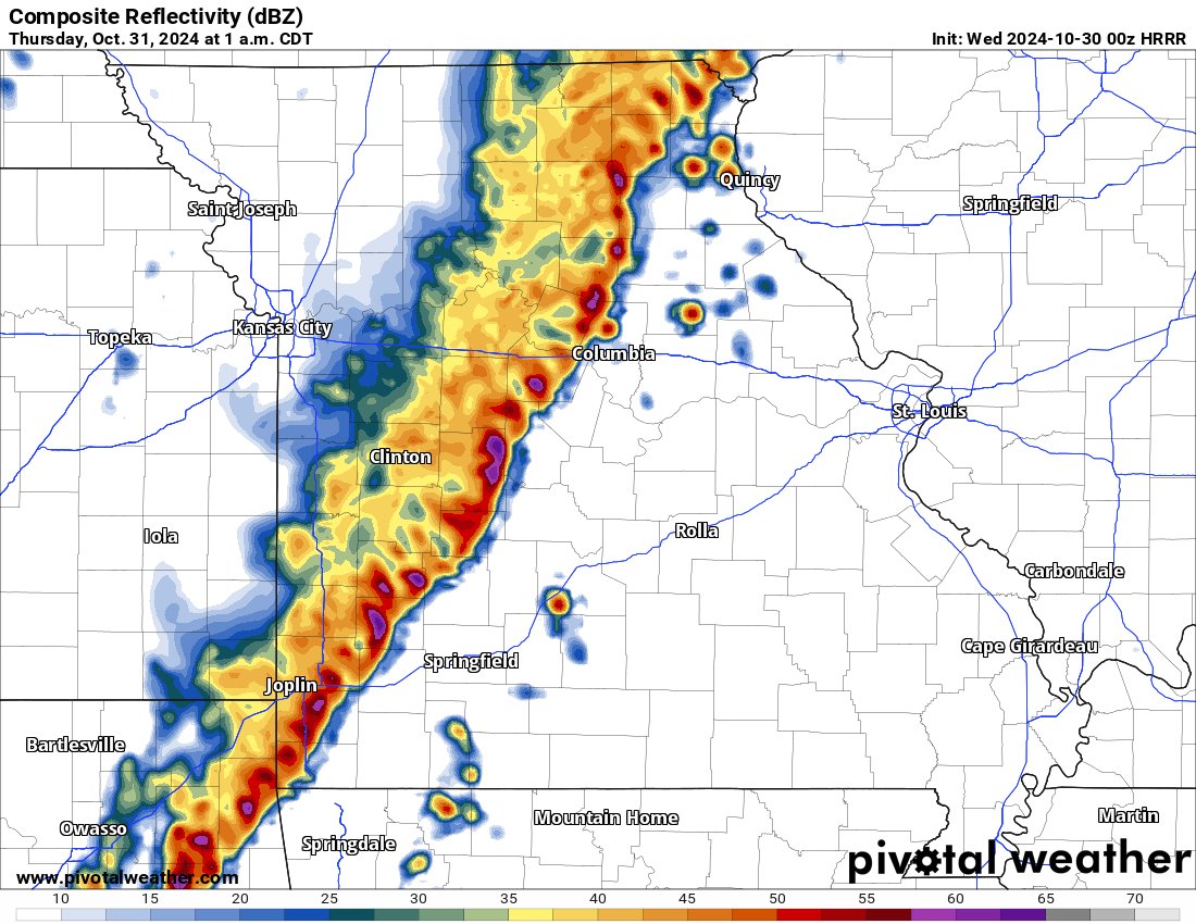 slothwx's tweet image. A cold front is coming in a little over 24 hours from now. Along with that, severe storms are likely ahead of it. #hrrr showing storms just after 1am Thursday morning. #repmo #SGF #ozark #nixa #mountVernon #fairGrove #willard @HRRRing #nowx
