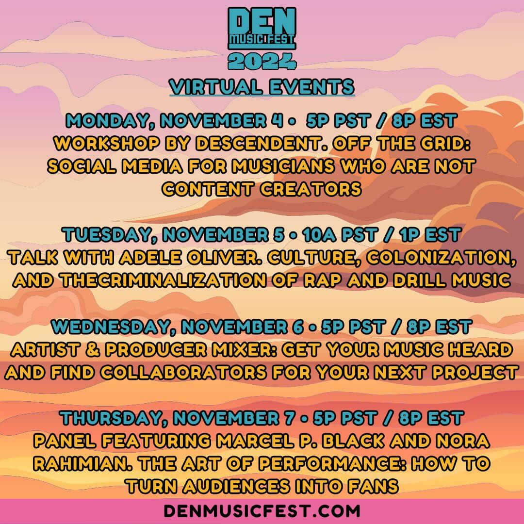 Say mane, next Thursday November 7th, I'm joining <a href="/norarahimian/">norarahimian.bsky.social</a> on a virtual panel called "The Art of Performance: How To Turn Audiences Into Fans."

It begins 5 PM EST | 8 PM PST.

This event is apart of The Den Music Fesr taking place in Atlanta &amp; L.A. over the next few weeks.