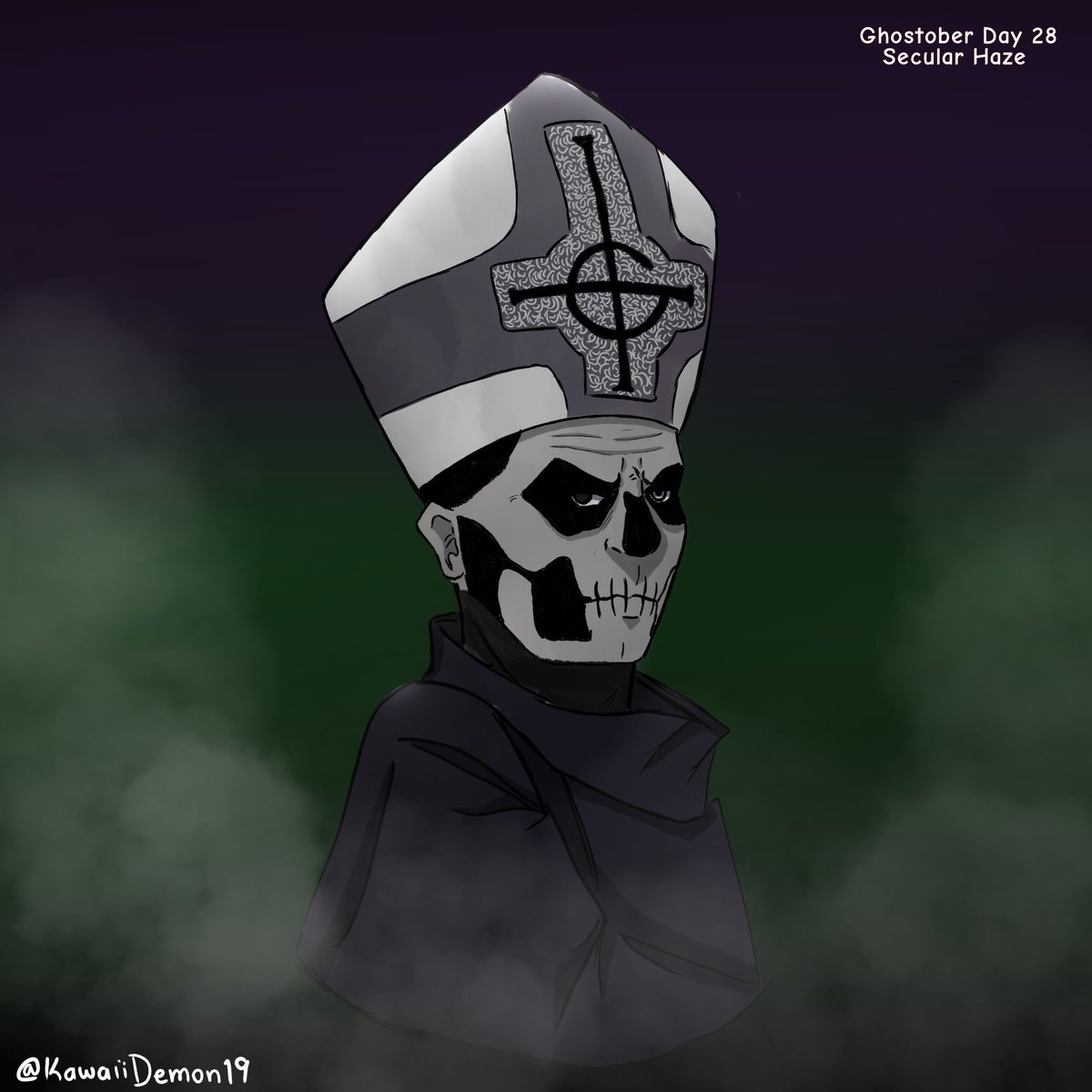 #ghostober Day 28
Secular Haze 🖤🖤💚
<a href="/Hysteric_Muse/">Muse</a> 

#ghostober2024 #thebandghost #ghostband #tobiasforge #Ghost #ghostbc #digitalart #ilustration  #fanartghost #ghostfanart #papaemeritus #papaii #secondo #papaemeritusii #secularhaze #inktober #inktober2024